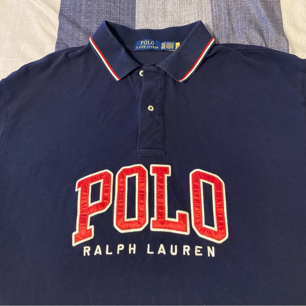 Polo RL Mens Big Spellout Logo Polo Shirt Sz 2XLT Tall Navy Blue